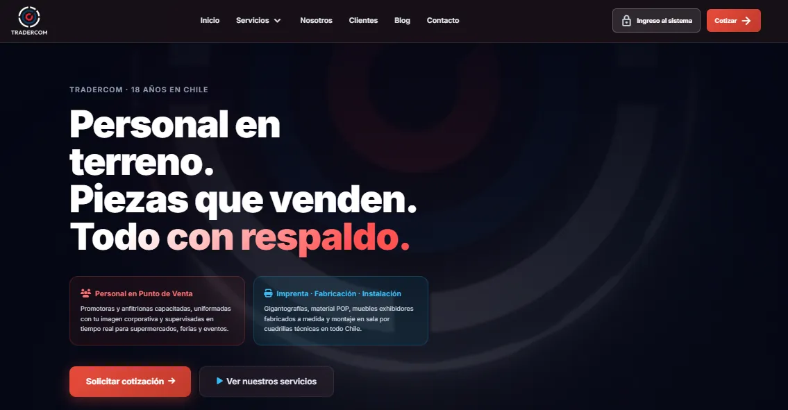 Sitio web Tradercom - Landing Page de conversión